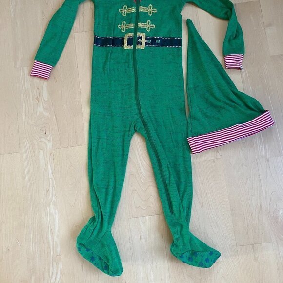 𝅺pl Sleep By Petit Lem Footed Pajama Sleeper Bnwot Holiday Xmas W Hat Green - Picture 5 of 5